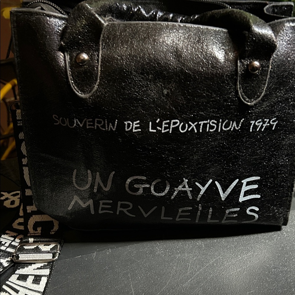 Black Vinyl Tote Bag with White Script - Picture 1 of 3